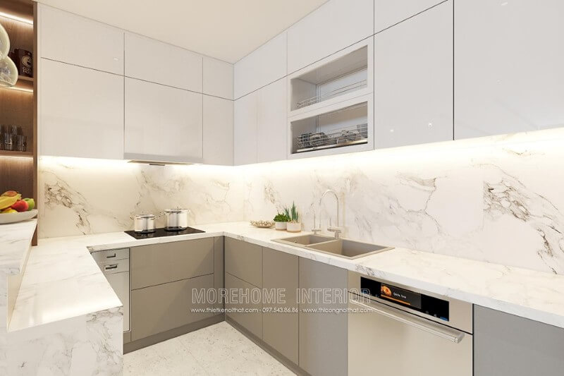 Thiết kế nội thất căn bếp chung cư với nội thất nhà bếp thiết kế khoa học, tiện nghi Thiết kế phòng bếp đẹp