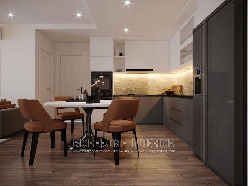 Tủ bếp hiện đại kết hợp ốp đá nhân tạo cao cấp đầy ấn tượng mang đến cảm hứng bất tận cho những người nội trợ trong gia đình của bạn Tủ bếp đẹp, sang trọng và đẳng cấp