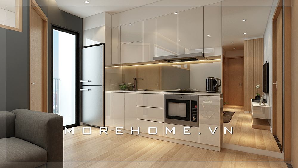 Mẫu tủ bếp gỗ công nghiệp màu trắng hiện đại, đơn giản cho nhà chung cư Tủ bếp đẹp, sang trọng và đẳng cấp