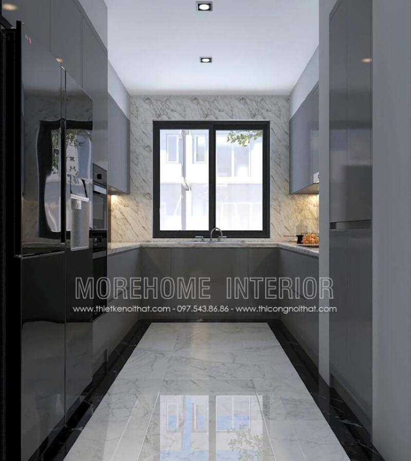Đối với phòng bếp hiện đại không được lớn, mẫu tủ bếp chữ U gỗ công nghiệp acrylic màu xám là lựa chọn không thể hơn, đặc biệt phù hợp với các không gian chung cư, biệt thự, nhà phố. Thiết kế nội thất phòng bếp