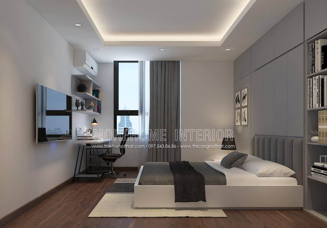 Thiết kế nội thất phòng ngủ master hiện đại với trang thiết bị nổi thất tiện nghi Mẫu nội thất chung cư đẹp