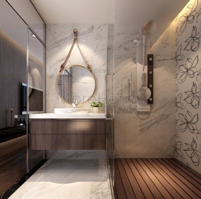 Đá ốp tủ lavabo nhân tạo cao cấp không chỉ mang lại sự sang trọng còn giúp cho gia chủ dễ dàng lau chùi vệ sinh hơn