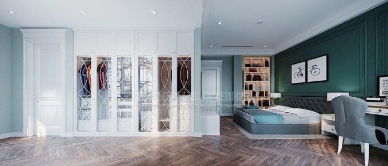 Tủ quần áo sơn trắng âm tường đẹp được trang trí âm tường khá độc đáo trong phòng ngủ.